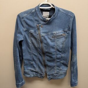 G-Star Raw Women's New Lynn Asymmetrical Blue Denim Jean Jacket Size Medium Moto